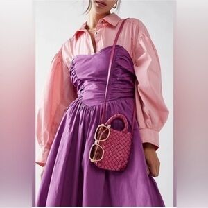 Free People Woven Hearts Leather Crossbody Bag in Magenta. NWOT